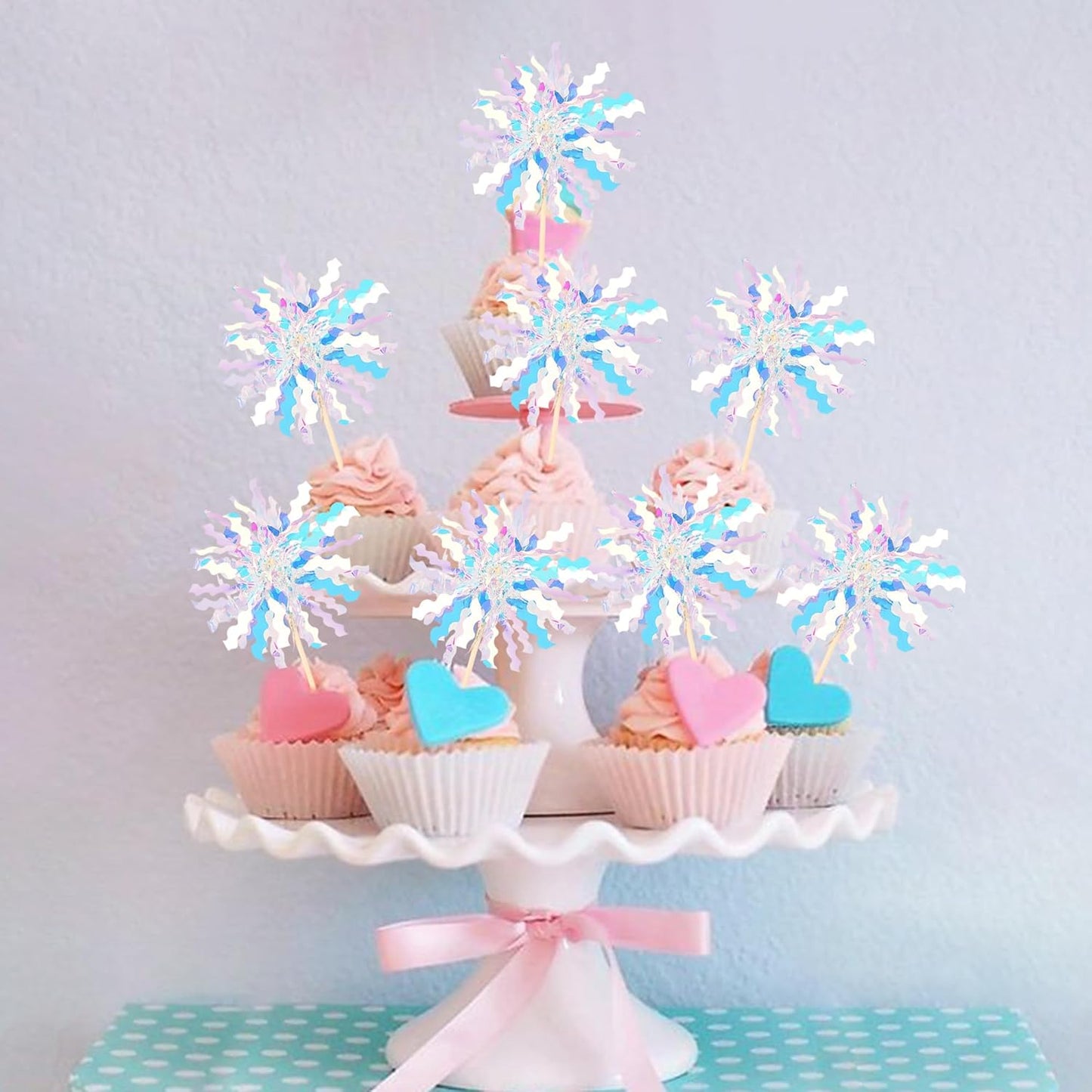 30 PCS Foil Firework Cupcake Toppers Sparkle Tinsel Cupcake Picks Happy Birthday Cake Toppers Drink Stirrers Cocktail Food Fruit Toothpicks for Baby Shower Birthday Party Decorations Supplies Silver