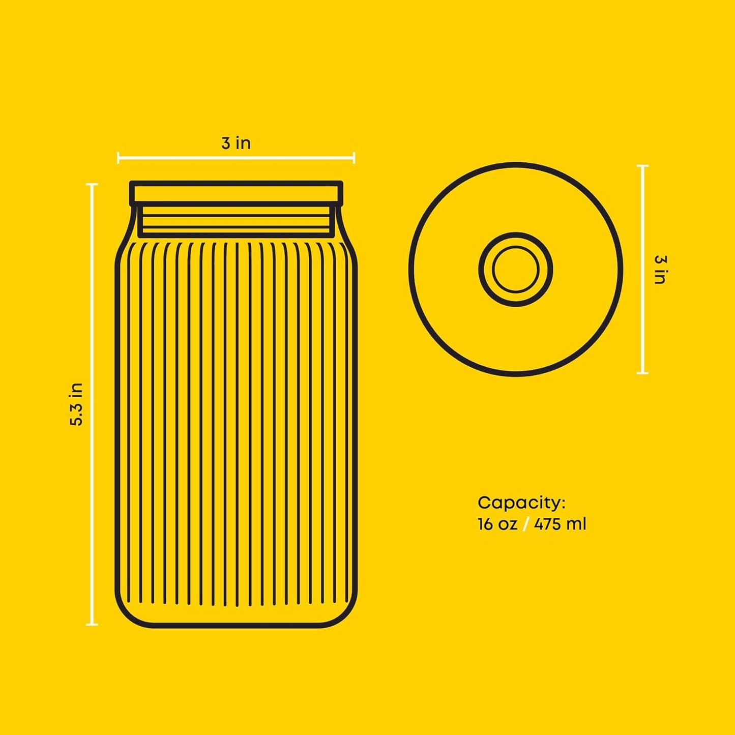 JoyJolt Fluted Glass Tumblers with Bamboo Lids and Glass Straws, Ribbed Can Shaped Drinking Glasses Set of 4, 16oz Cup with Lids and Straws, Iced Coffee Cups, Cocktail/Beer Glasses, Tea Cups