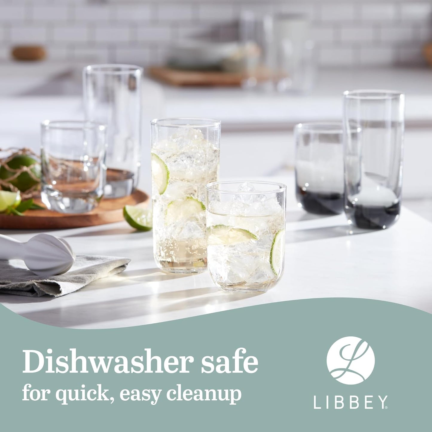 Libbey Polaris Tumbler and Rocks Glass Set, Smoke Hue Drinkware Glasses Set, Lead-Free Tall Water Glasses with Modern Clean Lines, Dishwasher Safe Drinking Glasses Set of 16