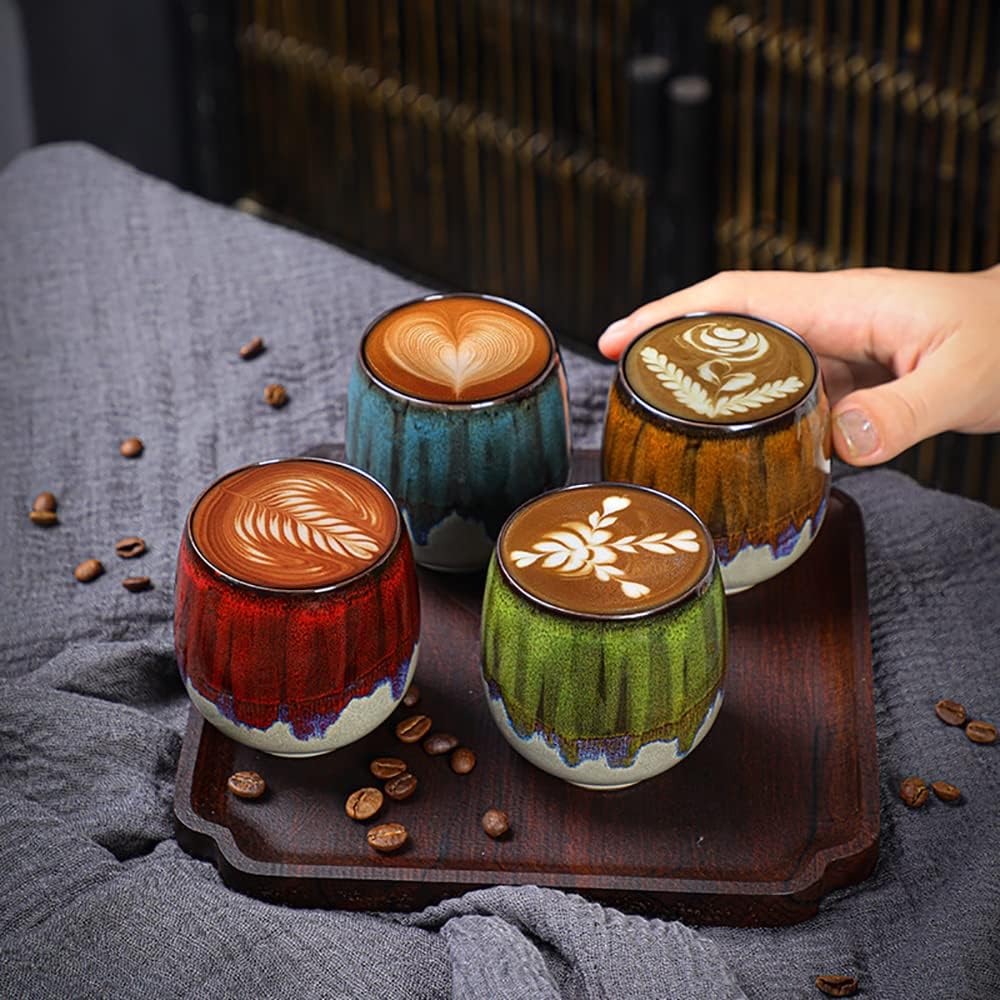 Espresso Cups Ceramic Kiln-Change Mini Espresso Coffee Cup KungFu Tea Set Spirits Cups Tasting Cups Mate Cup (2Pcs, Green)