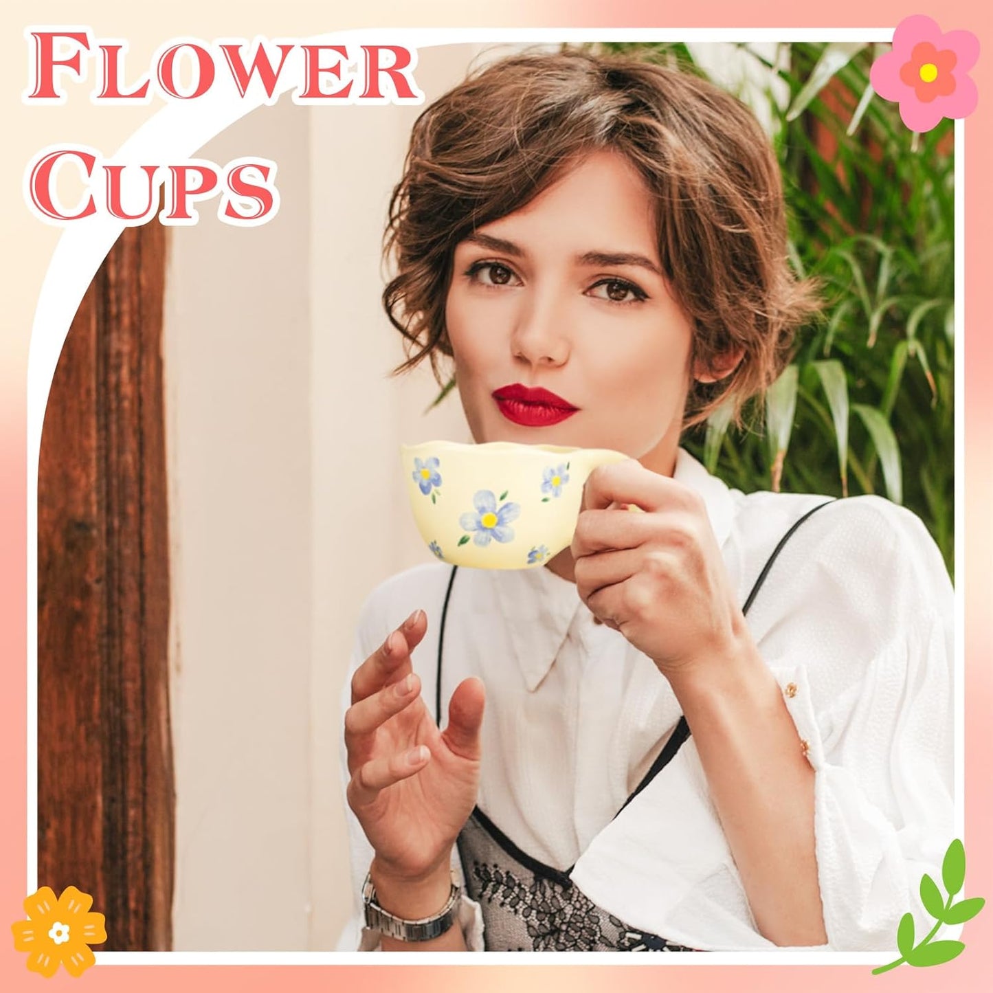 Ceramic Coffee Mug Vintage Flower Mugs 8 oz Cute Floral Coffee Mugs Irregular Latte Art Cup Lead-free Porcelain Cups for Cappuccino, Cocoa (Blue Flowers)