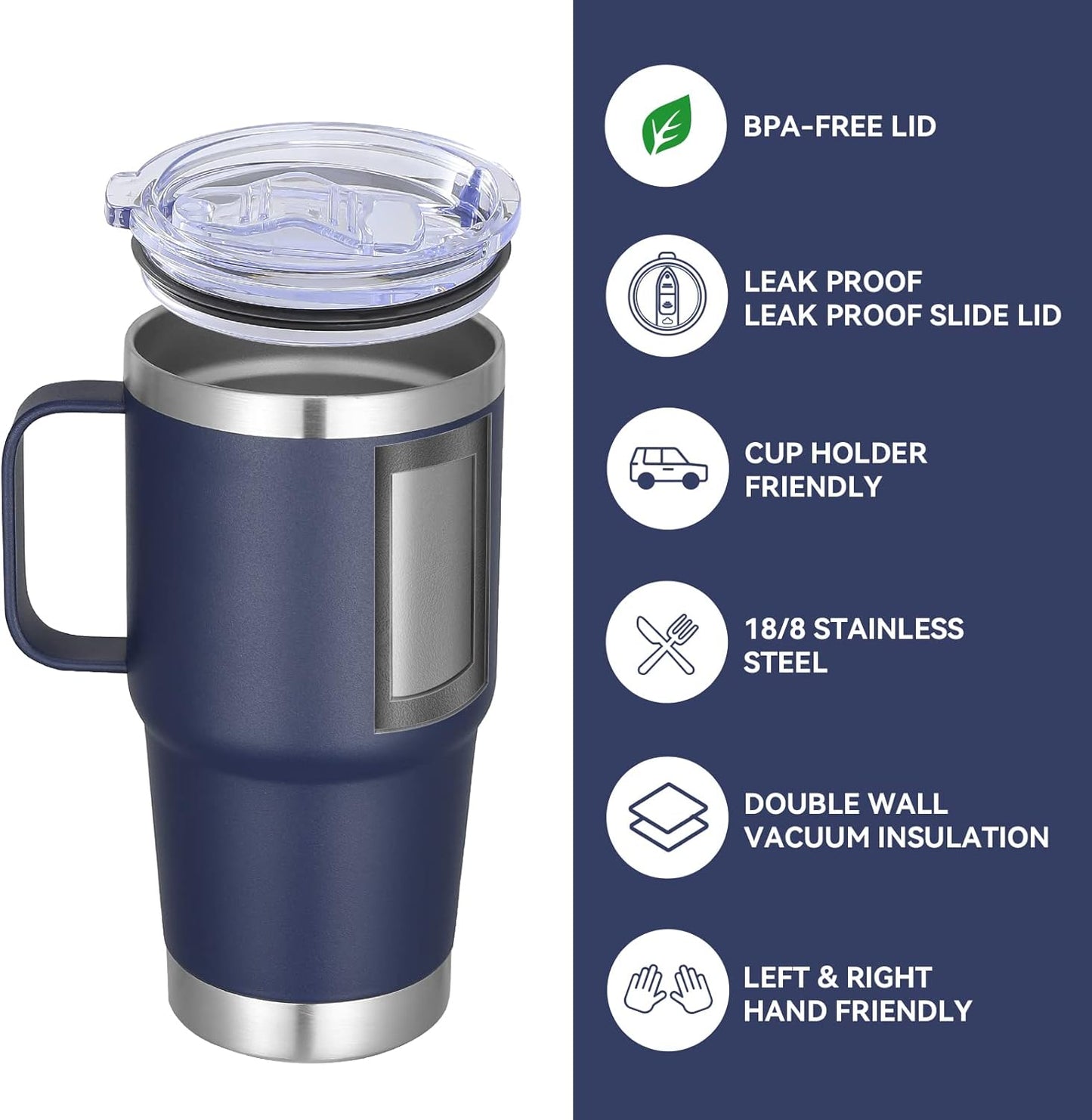 VEGOND 20 oz Tumbler Bulk with Handle Lid and Straw, Stainless Steel Insulated Travel Coffee Mug Set, Spill Proof Double Wall Metal Tumblers Cups, Navy Blue 6 Pack