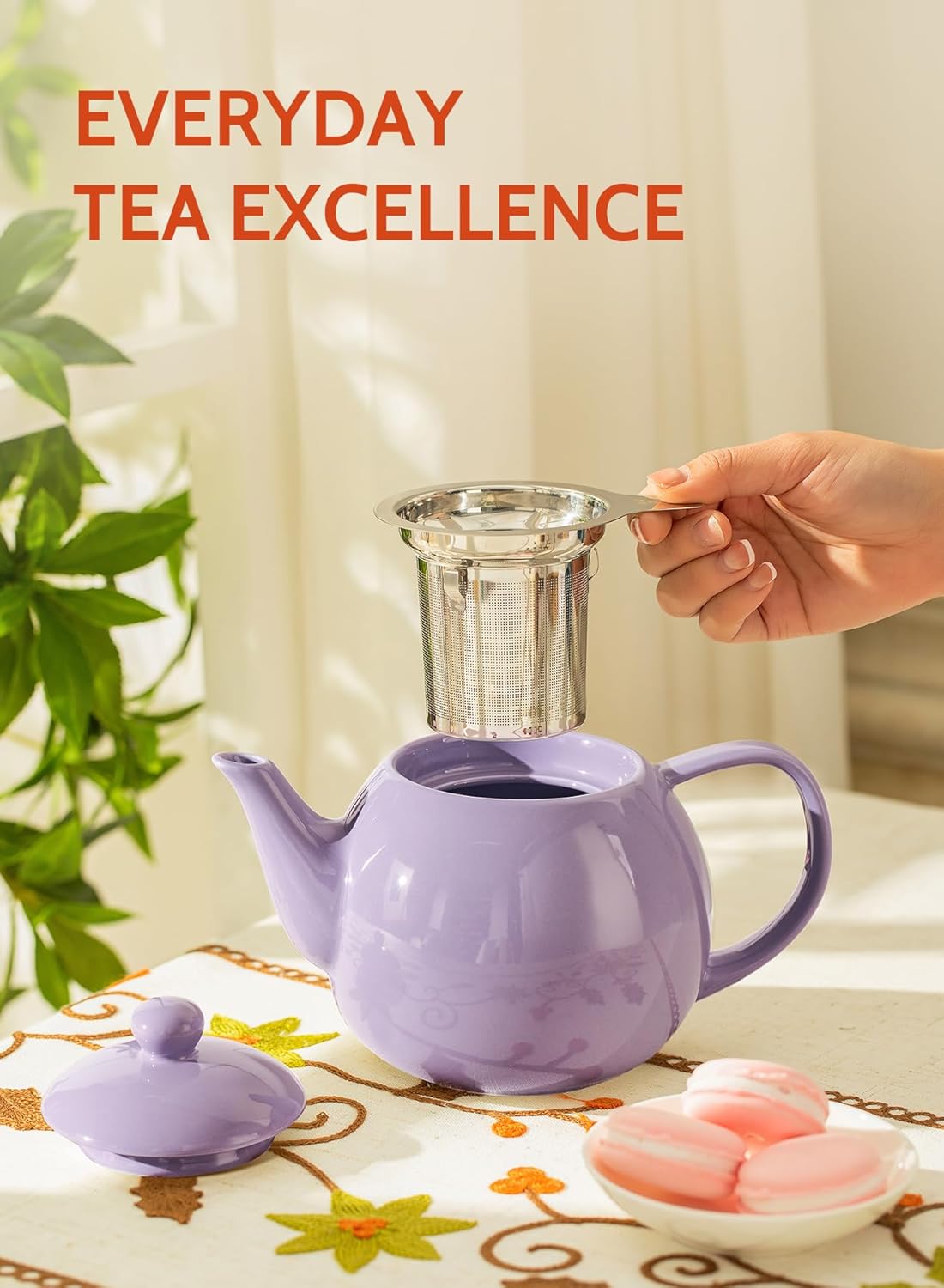Sweese Teapots for Tea, 27 oz Porcelain Tea pot with Removable Stainless Steel Infuser, Tea Pots for Loose Tea - Purple