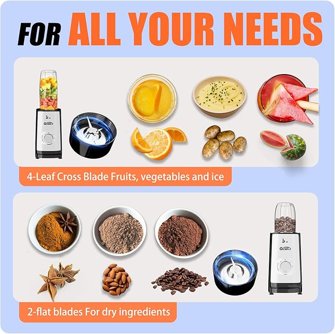 Smoothie Blender, Personal Blender for Shakes and Smoothies,12Pcs Coffee Grinder and Countertop Blenders Combo for Kitchen, Portable Smoothie Blenders with 10oz/17oz x2/23oz Cups (BLACK)