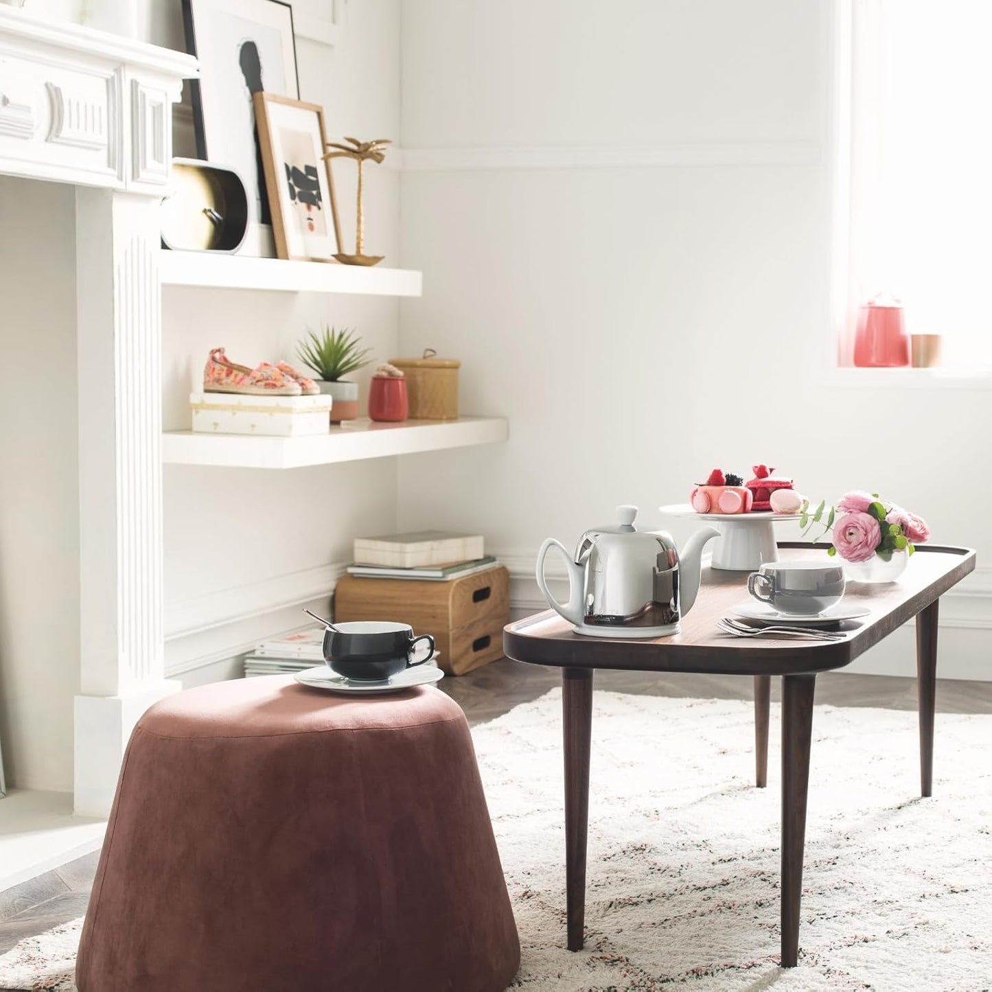 Salam Luxury French Tea Pot - Porcelain Teapot with Emerald Aluminum Cover, Ceramic Tea Kettle for Loose Tea, Removable Infuser, 6 Cup Capacity, 36oz - Black