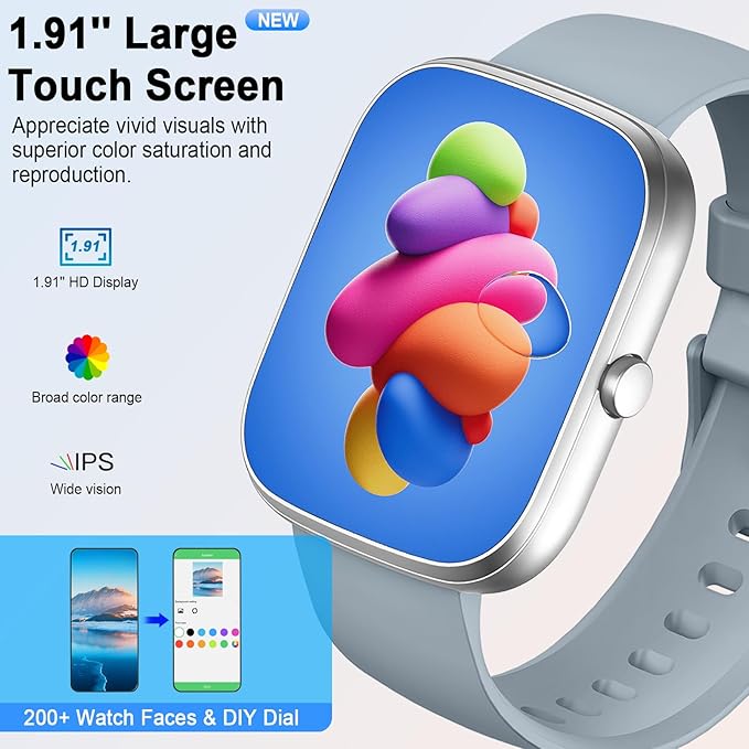 Smart Watch, 1.91" HD 2025 Smartwatch for Men Women (Answer/Make Call), 112+ Sports IP68 Waterproof Fitness Watch, Heart Rate/Sleep Monitor/Pedometer/Calories, Activity Tracker for Android iOS