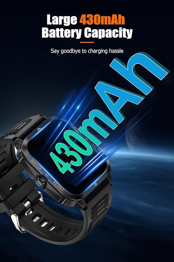 Smart Watch for Men, Outdoor 3ATM Waterproof, BT Make/Answer Call Function, 2" HD Large Screen Smartwatch for iPhone Android Phones, 100+ Sport Modes Fitness Tracker Heart Rate Sleep Monitor, Black