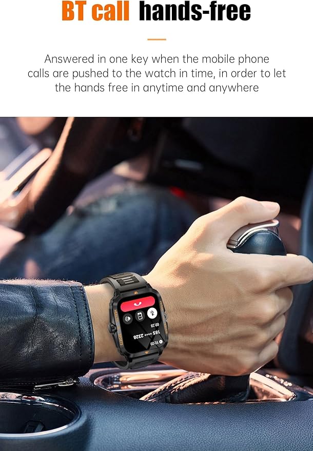 Smart Watch for Men, Outdoor 3ATM Waterproof, BT Make/Answer Call Function, 2" HD Large Screen Smartwatch for iPhone Android Phones, 100+ Sport Modes Fitness Tracker Heart Rate Sleep Monitor, Black