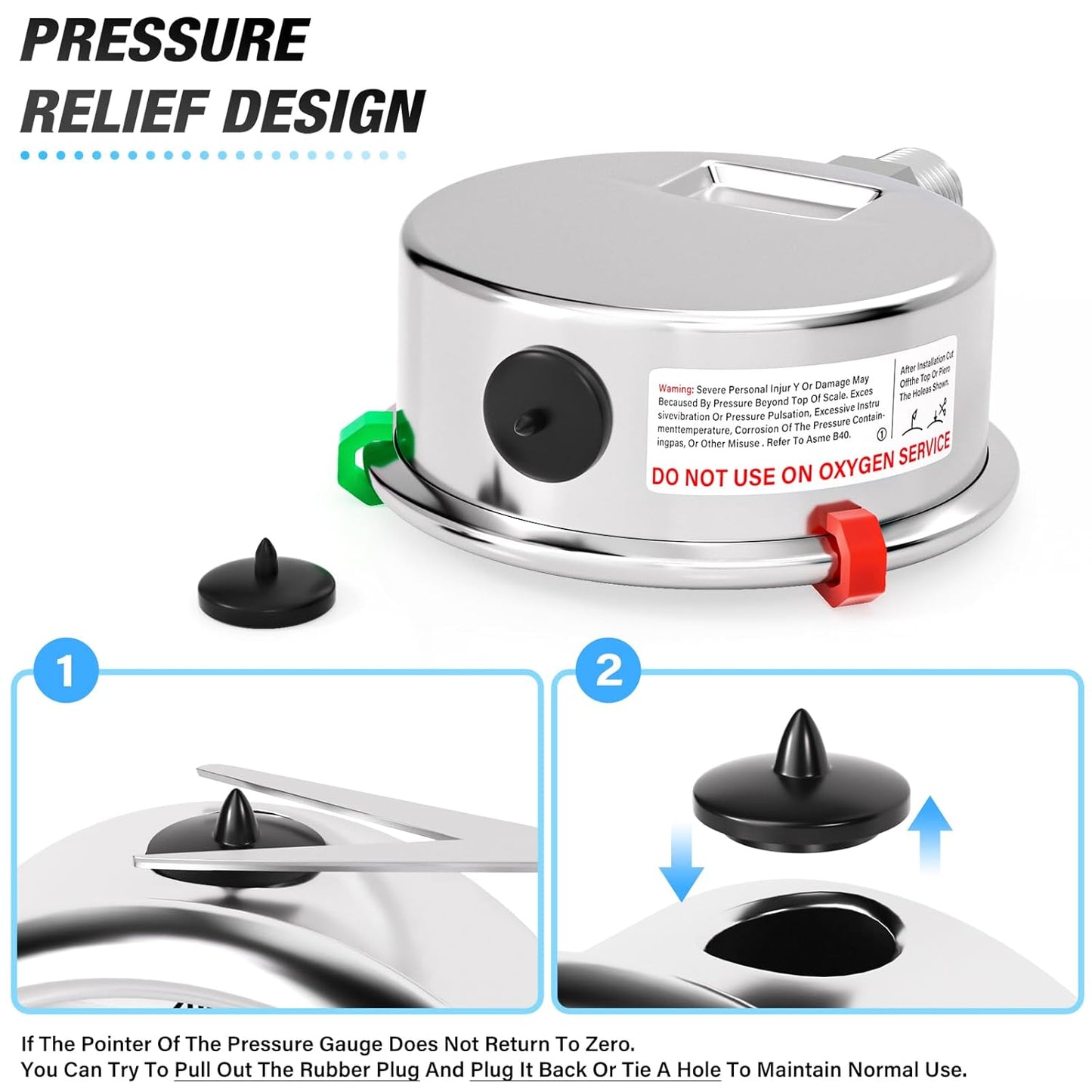 MEANLIN MEASURE 0~5000Psi Liquid Filled Pressure Gauge Stainless Steel 2.5" FACE DIAL 1/4" NPT 316 Stainless Steel Joint for WOG Water Oil Air Lower Mount, with 2PCS Snaps