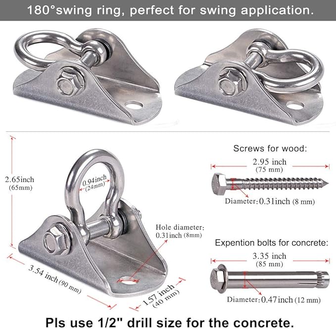 SELEWARE Heavy Duty Swing Hangers Stainless Steel Swing Hooks Ceiling Mount Swing Hardware for Porch Swing Set Hammock Chair Heavy Bag Yoga Silk 2 Pack