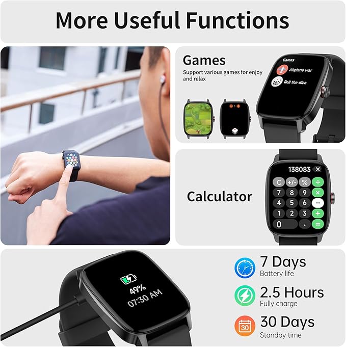 Smart Watch for Men Women, Bluetooth Calling, AI Built-in, IP68 Waterproof, Fitness Tracker, Sleep Monitoring, 1.85'' DIY Dial, 100+ Sports Modes, 7 Days Battery, Compatible with Android & iPhones