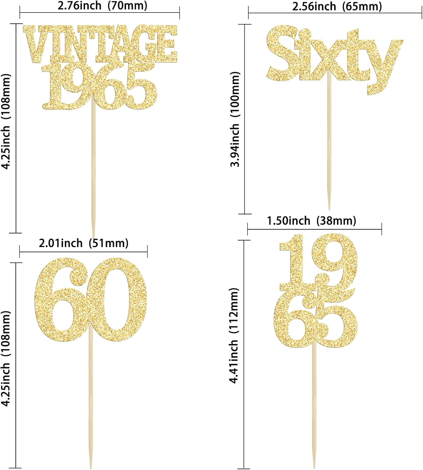 Gyufise 24Pcs 60th Birthday Cupcake Toppers Cheers to 60 Fabulous Sixty Cupcake Picks Vintage 1965 Decorations for 60th Birthday Wedding Anniversary Party Cake Decorations Supplies Gold