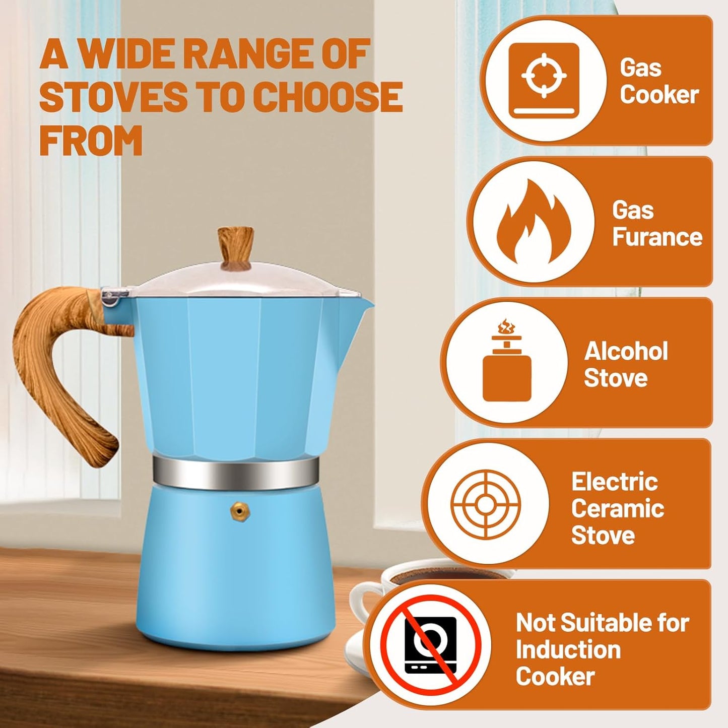 12 Cup Aluminum Espresso Stovetop Moka Pot Express Coffee Maker Percolator Italian Classic Mocha Coffee Machine for Italian and Cuban Cafe Brewing for Home & Camping 600ml 20oz