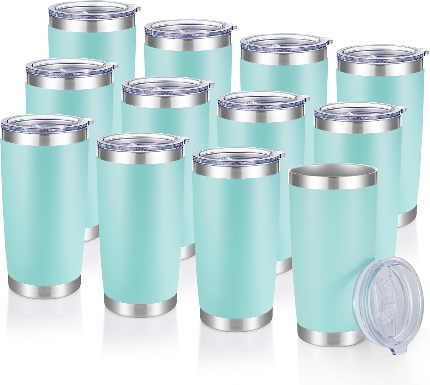 20 oz Tumblers Bulk Stainless Steel Tumbler with Lid Double Wall Vacuum Insulated Coffee Mug 20oz Powder Coated Cup for Hot and Cold Drinks, Turquoise, 12 pack