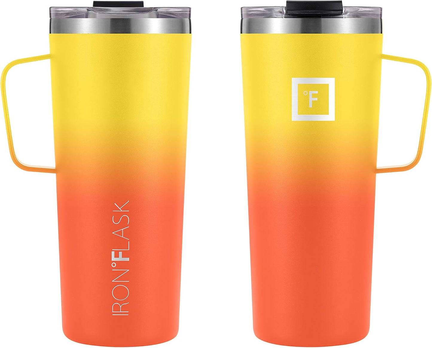 IRON °FLASK Grip Coffee Mug - Leak Proof, Vacuum Insulated Stainless Steel Bottle, Double Walled, Thermo Travel, Hot Cold, Water Metal Canteen - Fire, 24 Oz - Rubber Bottom