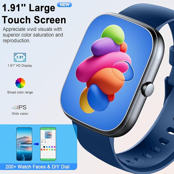 Smart Watch, 1.91"HD 2025 Smartwatch for Men Women (Answer/Make Call), 112+ Sports IP68 Waterproof Fitness Activity Tracker, Heart Rate/Sleep Monitor/Pedometer/Calories, Fitness Watch for Android iOS