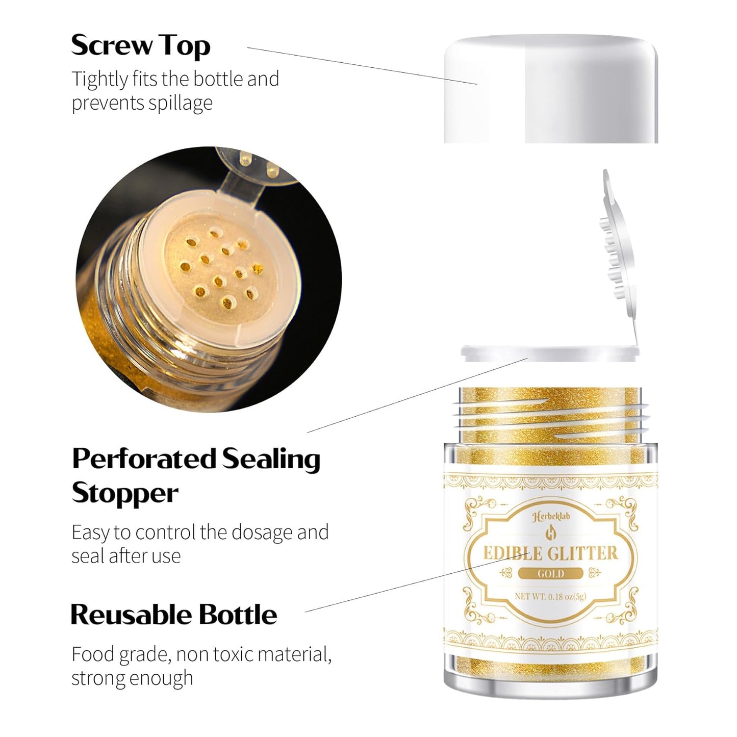 Edible Glitter for Cocktails - 14 Colors Luster Dust Edible Drink Glitter Food Grade Metallic Shimmer Powder Cake Sprinkles for Beverage Chocolate Candy, 5g/Bottle