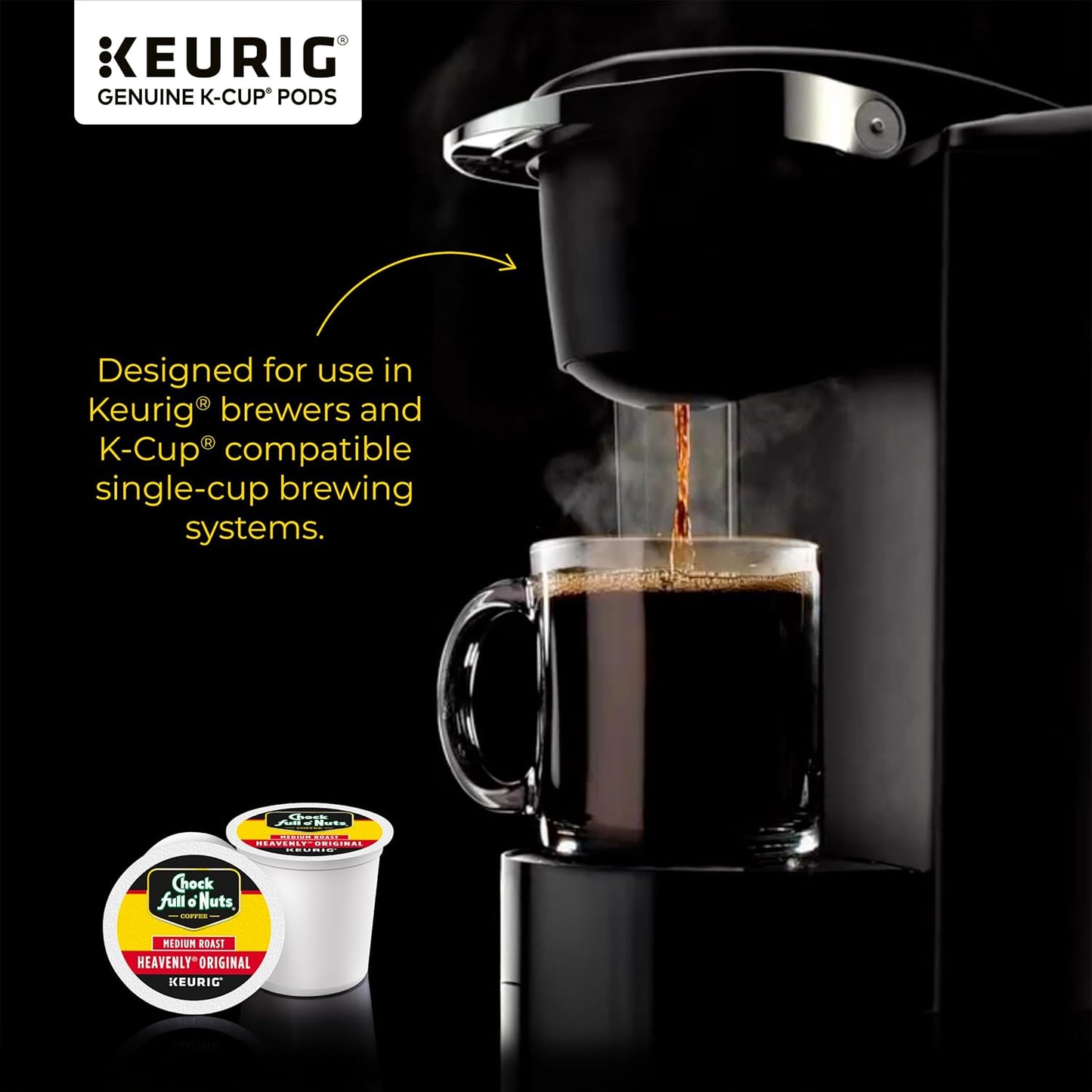 Chock full o’Nuts Heavenly Original Keurig K-Cup Pods for Keurig Brewers – Premium Arabica, Medium Roast – Single Serve – 1 Pack of 32 K-Cup Pods