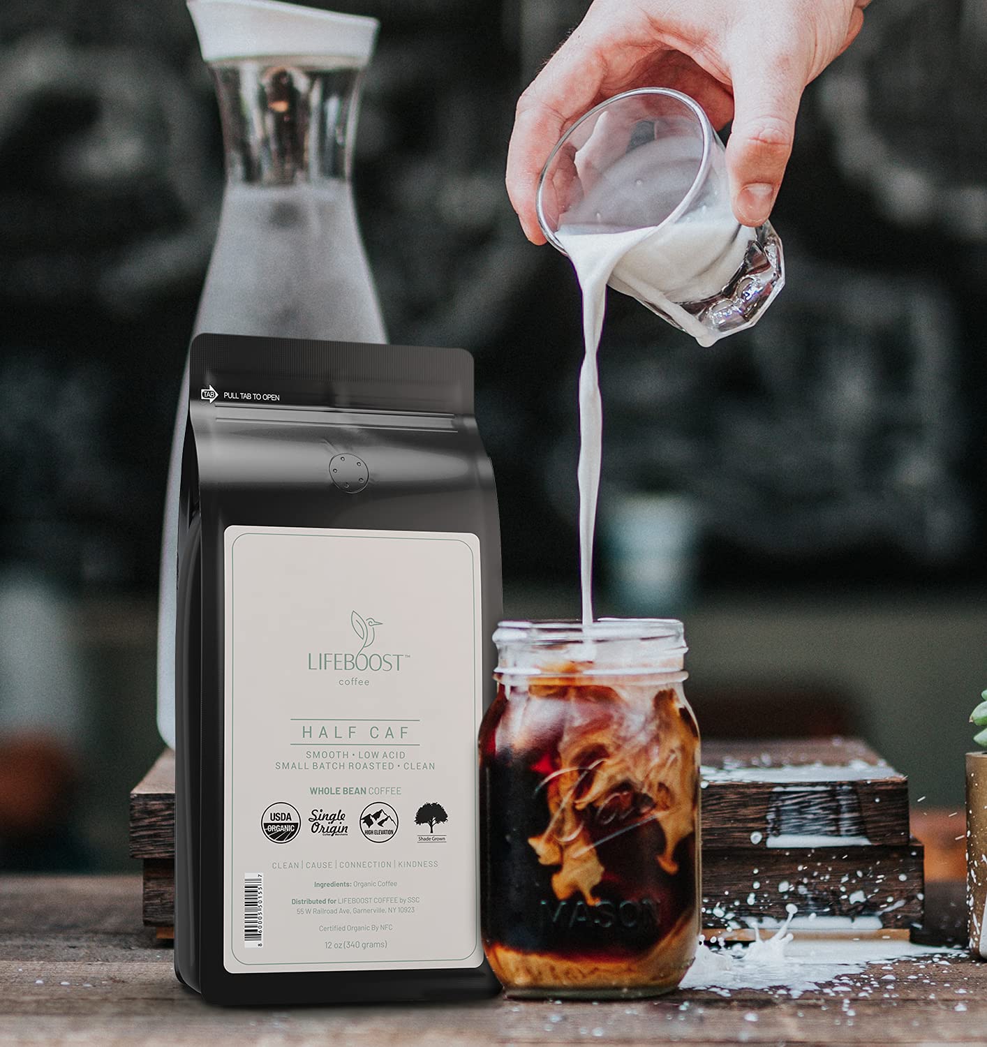 Lifeboost Half Caff Whole Bean Coffee - Non-GMO Low Acid Single Origin USDA Organic Coffee - Third Party Tested For Mycotoxins & Pesticides - 12 Ounces