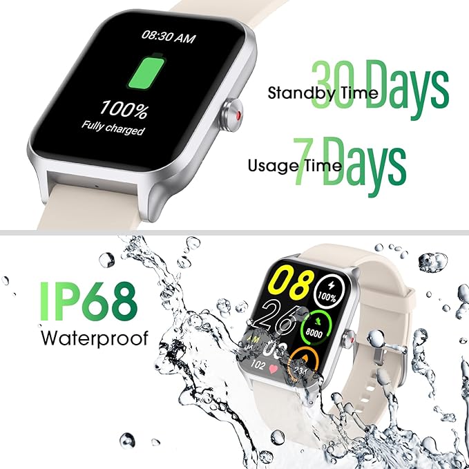 Smart Watch No App/Phone Required,42mm Smartwatch for Women Men,Fitness Tracker Watch with Heart Rate Monitor, Sleep Tracker, Pedometer,Step Counter,IP68 Waterproof, for Android iOS Phones