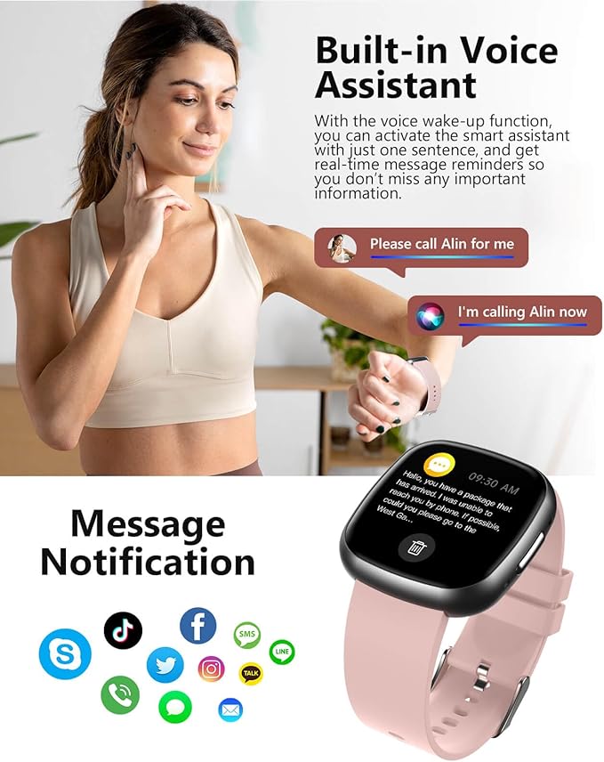 Smart Watches for Men Women with Bluetooth Call 1.72" HD Touch Screen Fitness Watch with Heart Rate/Sleep Monitor,100+ Sports Modes Fitness Tracker Smartwatch with IP68 Waterproof for Android iOS,Pink