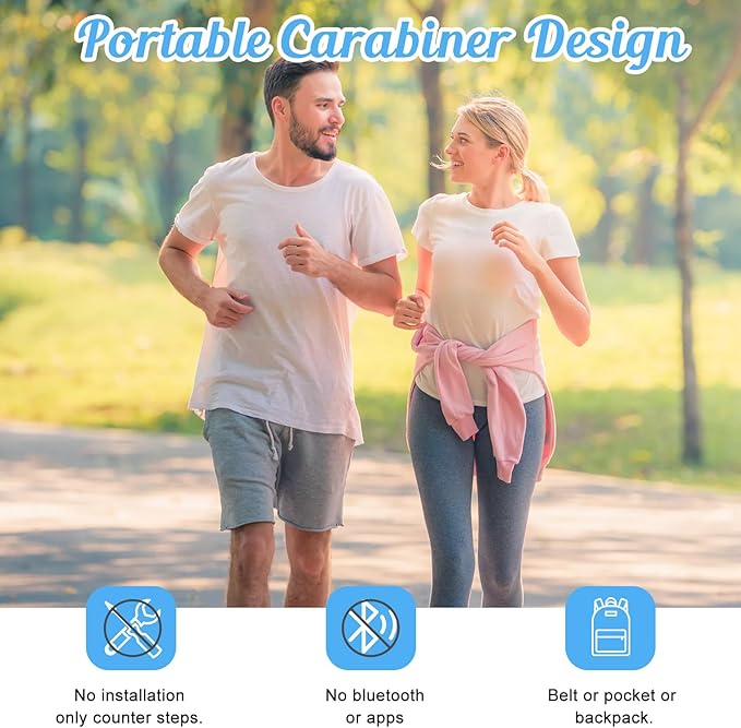 Simple Pedometer for Walking, Accurate Step Tracker with Carabiner, 3D Step Counter for Men Women Kids Seniors