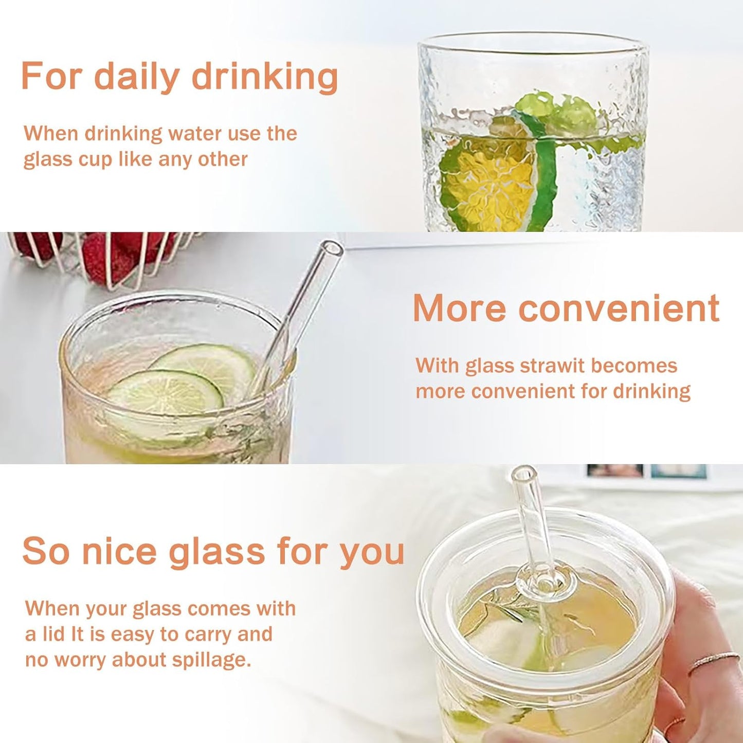 GOSCHE 20oz Glass Cups with Straws and Lids, Drinking Jar 2 Packs, Iced Coffee Cups Glass Tumblers for Water Smoothie Milkshake, Iridescent