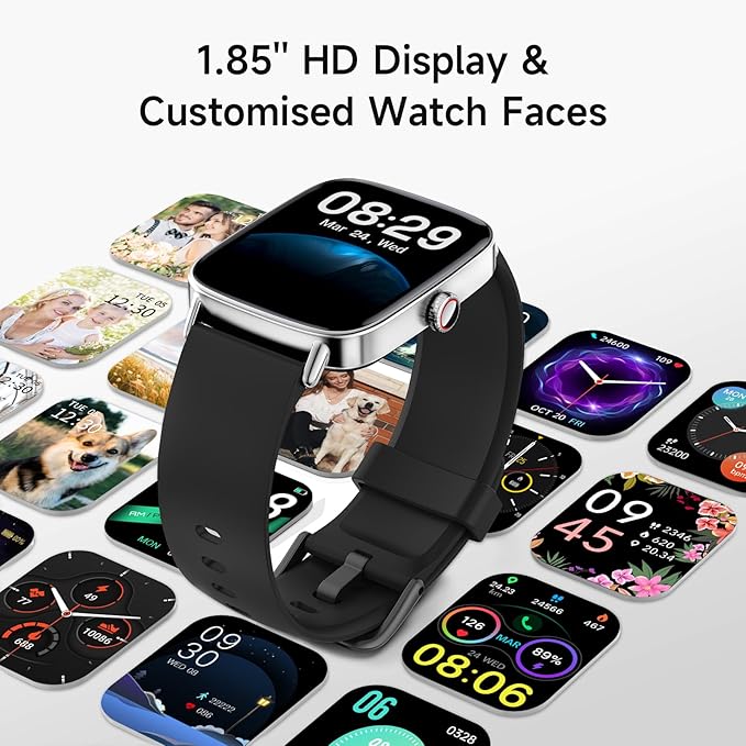 Smart Watch, 1.85" HD Smartwatch for Men Women (Answer/Make Calls), 100+ Sport Fitness Watch with Heart Rate/Sleep/SpO2 Monitor, IP68 Waterproof Reloj Inteligente Compatible iPhone/Samsung/Android