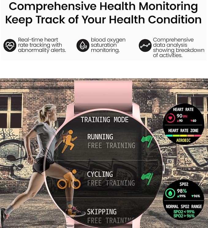 Smart Watch Men Bluetooth Call Fitness Tracker 1.32" HD Full Touch Screen Smartwatch IP67 Waterproof Stainless Steel Sport Watch for Android iOS (D-Rosa)