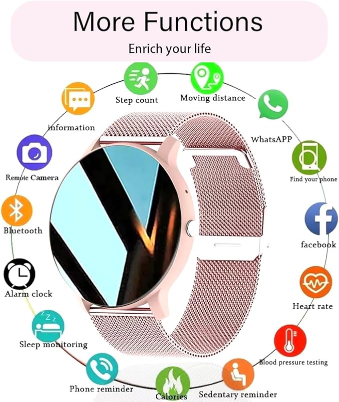 Smart Watch Men Bluetooth Call Fitness Tracker 1.32" HD Full Touch Screen Smartwatch IP67 Waterproof Stainless Steel Sport Watch for Android iOS (B-Pink)