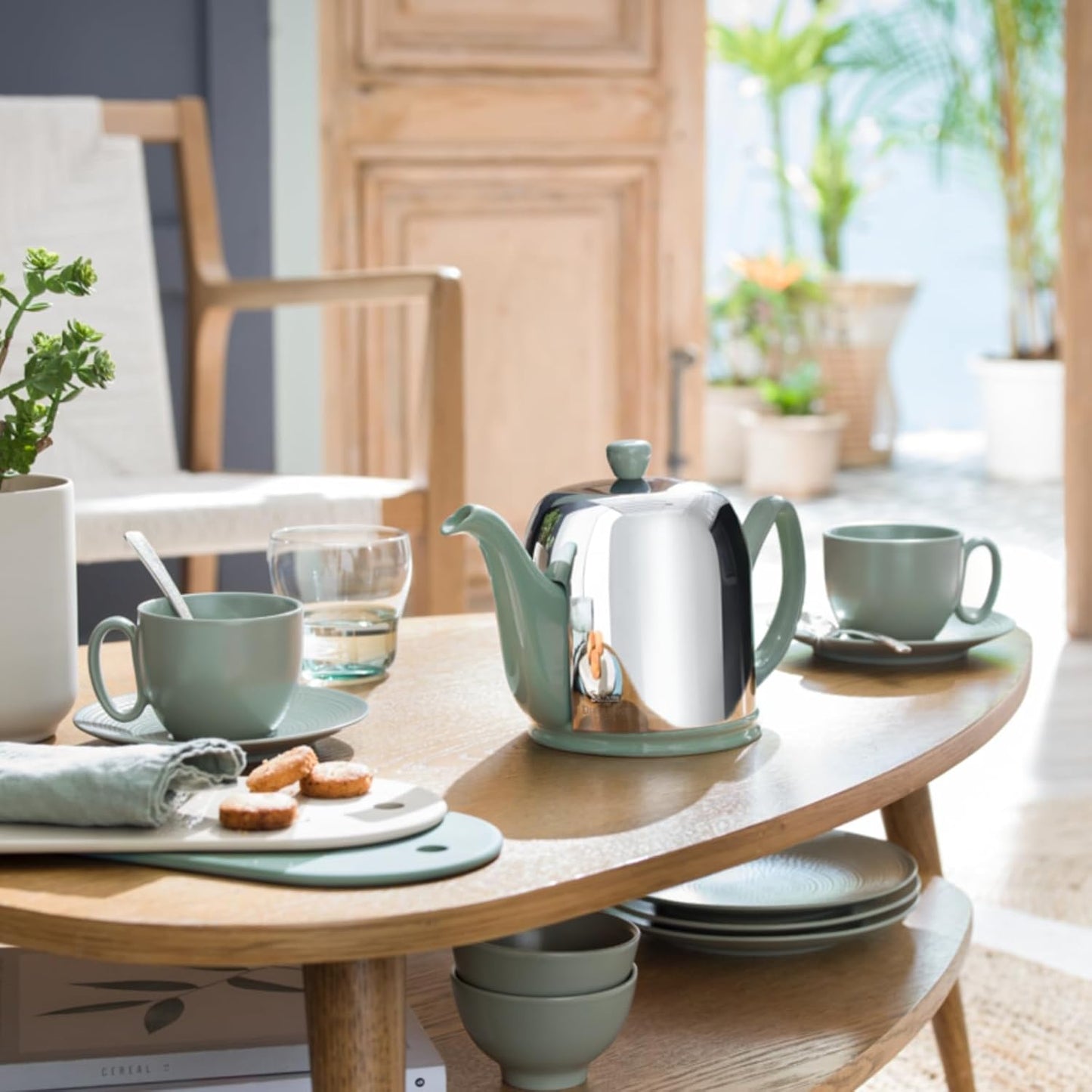 Salam Luxury French Tea Pot - Porcelain Teapot with Brushed Aluminum Cover, Ceramic Tea Kettle for Loose Tea, Removable Infuser, 6 Cup Capacity, 36oz - Aluminum