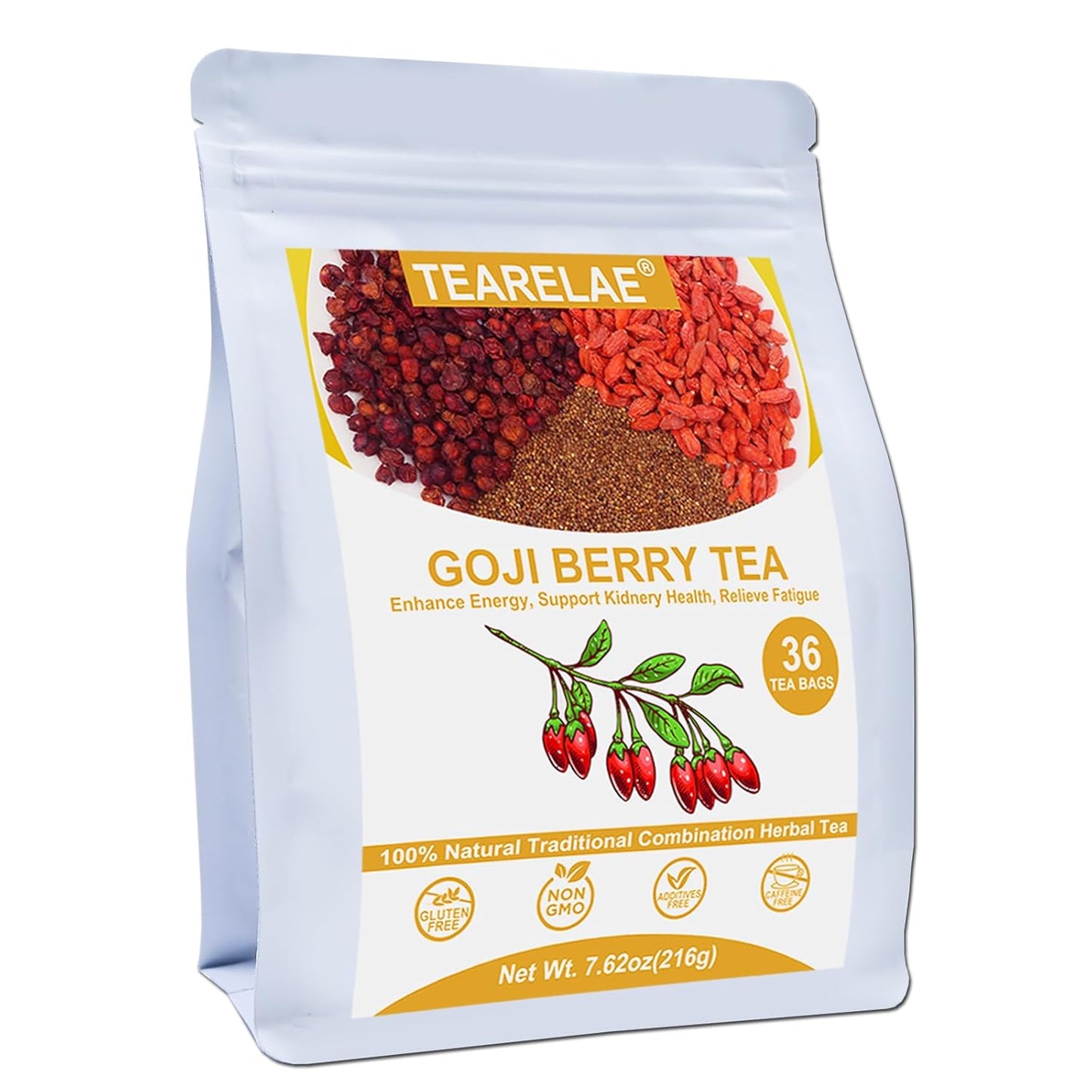 TEARELAE - Five Flavors Goji Berry Tea Bags - 6g x 36 Count - Traditional Herbal Tea Combination For Men - Non-GMO - Caffeine-free - Restore Passion & Digestion Support