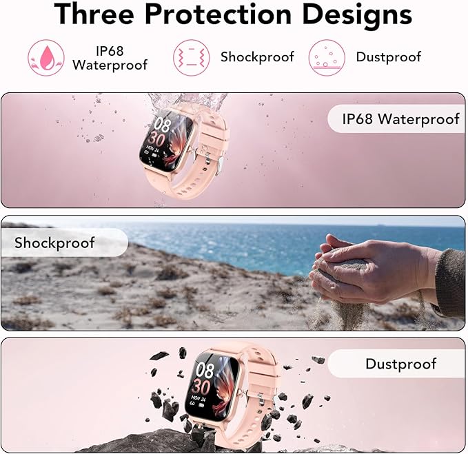 Smart Watch, 1.85" Smartwatch for Women(Answer/Make Call), 2025 Fitness Watch with 115+ Sports Modes/Heart Rate/SpO2/Pedometer/Sleep Monitor, IP68 Waterproof Activity Tracker for Android iOS, Pink