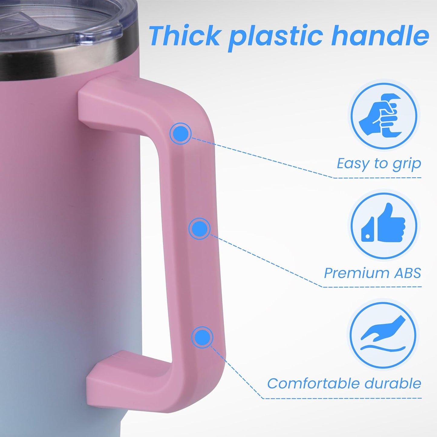 DOMICARE 40 oz Tumbler with Handle and Straw, Stainless Steel Tumbler with Lid and Straw, Reusable Vacuum Insulated Cup, Travel Coffee Mug, Dreamy Pink Blue, 1Pack