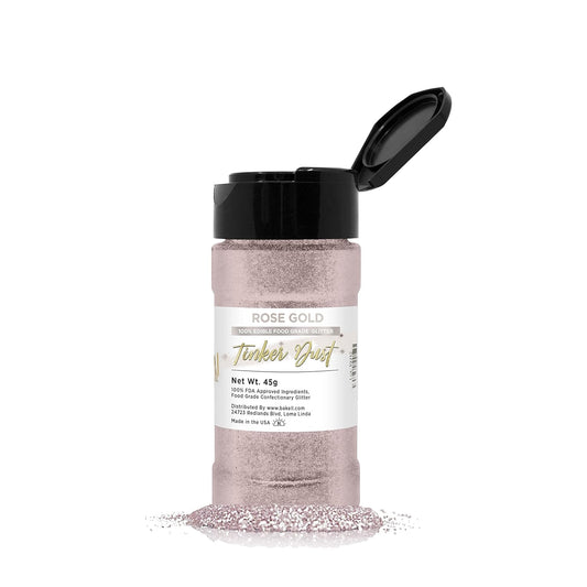 BAKELL Rose Gold Edible Glitter, 45 Grams | TINKER DUST Edible Glitter | KOSHER Certified | 100% Edible Glitter | Cakes, Cupcakes, Cake Pops, Drinks, Dessert Vegan Glitter & Dusts (45g Shaker, Rose Gold)