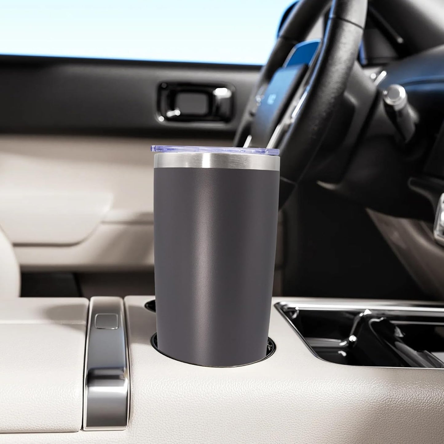 20oz Tumbler Stainless Steel Tumbler Cup with Lid Vacuum Insulated Double Wall Travel Mug, Durable Powder Coated Travel Coffee Tumbler Mug for Hot & Cold Drinks, Grey,4 Pack