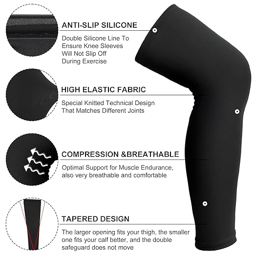 Sosation 8 Pcs Knee Brace Undersleeve Knee Sleeve for Under Brace Closed Patella Compression Breathable Leg Sleeves for Men Women Thigh Shin Support for Sports Protector(Medium)