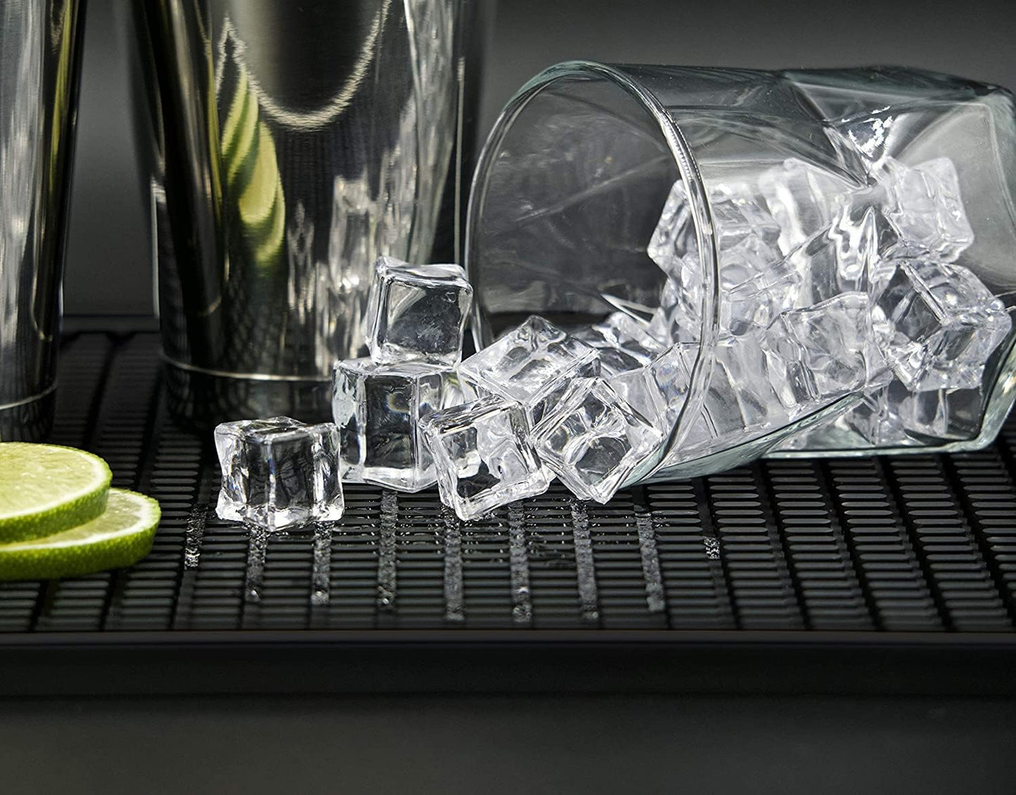 Highball & Chaser Premium Bar Mat 18in x 12in 1cm Thick Durable and Stylish Service Bar Mat for Spills, Coffee, Bars, Restaurants and Countertop Dish Drying Mat, Glass Drying Mat (Black/Black Border)