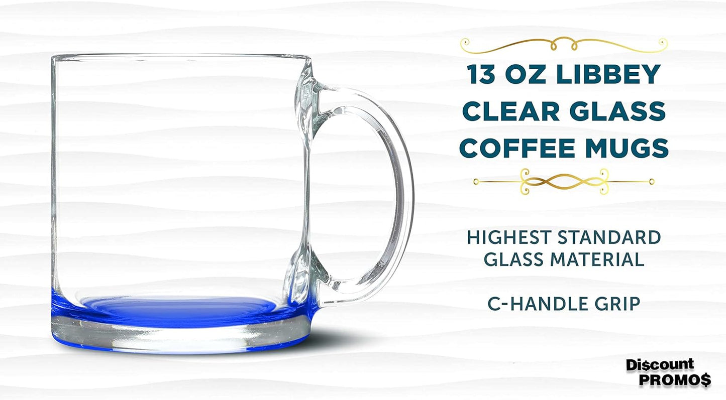 Libbey Clear Glass Coffee Mugs 13 oz. Set of 10, Bulk Pack - Perfect for Coffee, Tea, Espresso, Hot Cocoa, Other Beverages - Blue Bottom