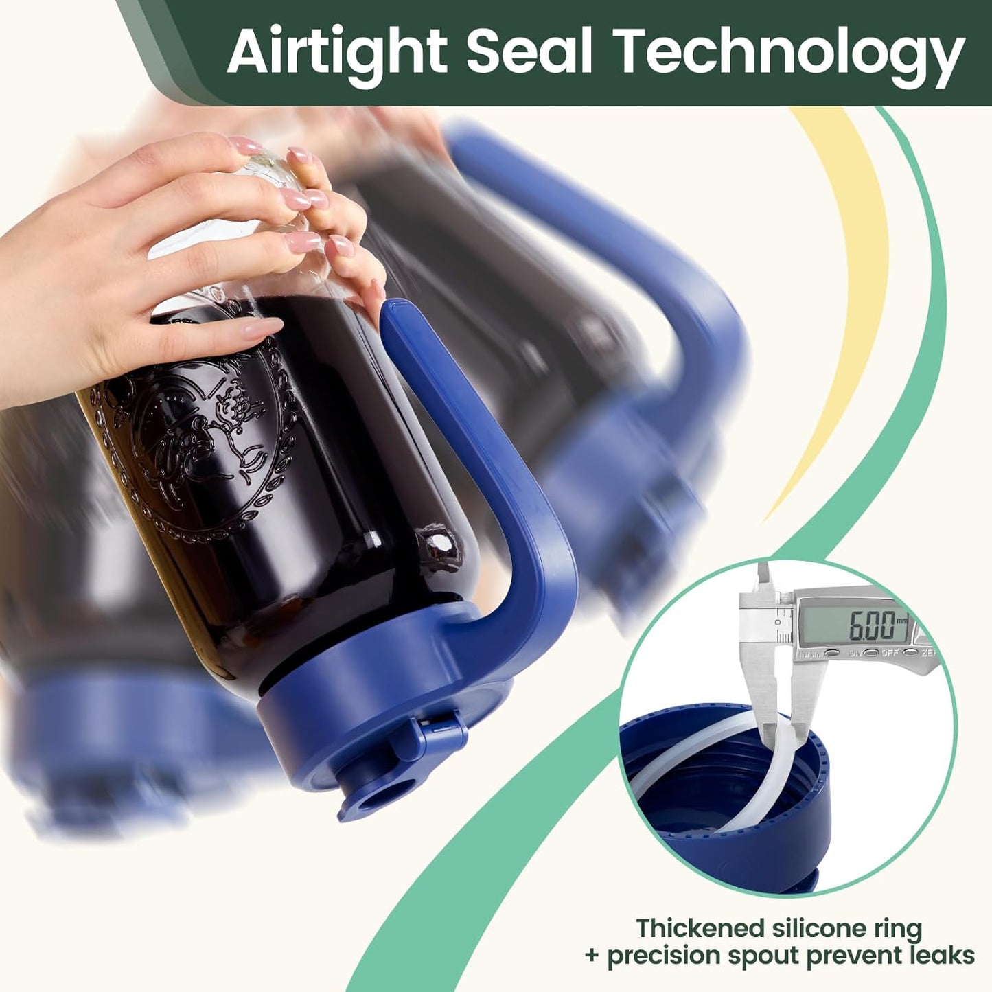 Mason Jar Pitcher - Airtight & Leakproof Glass Pitcher with Lid[set of 2], Perfect for Breastmilk, Cold Brew, and Sun Tea, 2 Quart (64 oz) Mason Jar with Pour Spout Lid