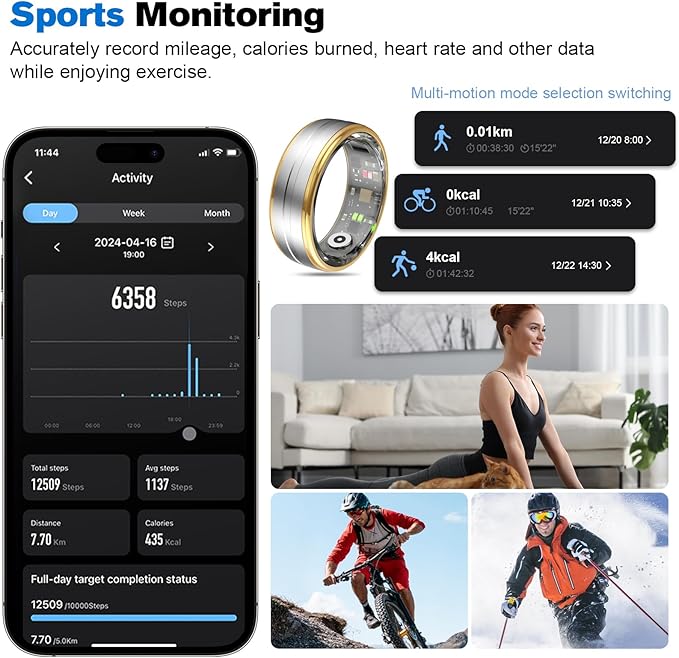 Smart Ring Health Tracker for Men/Women,Fitness Ring Sleep Tracker,Fast Charging for Long-Lasting Use,for Pedometer Exercise,Monitor Sleep, Heart Rate, Stress,Waterproof (Silver, 11)
