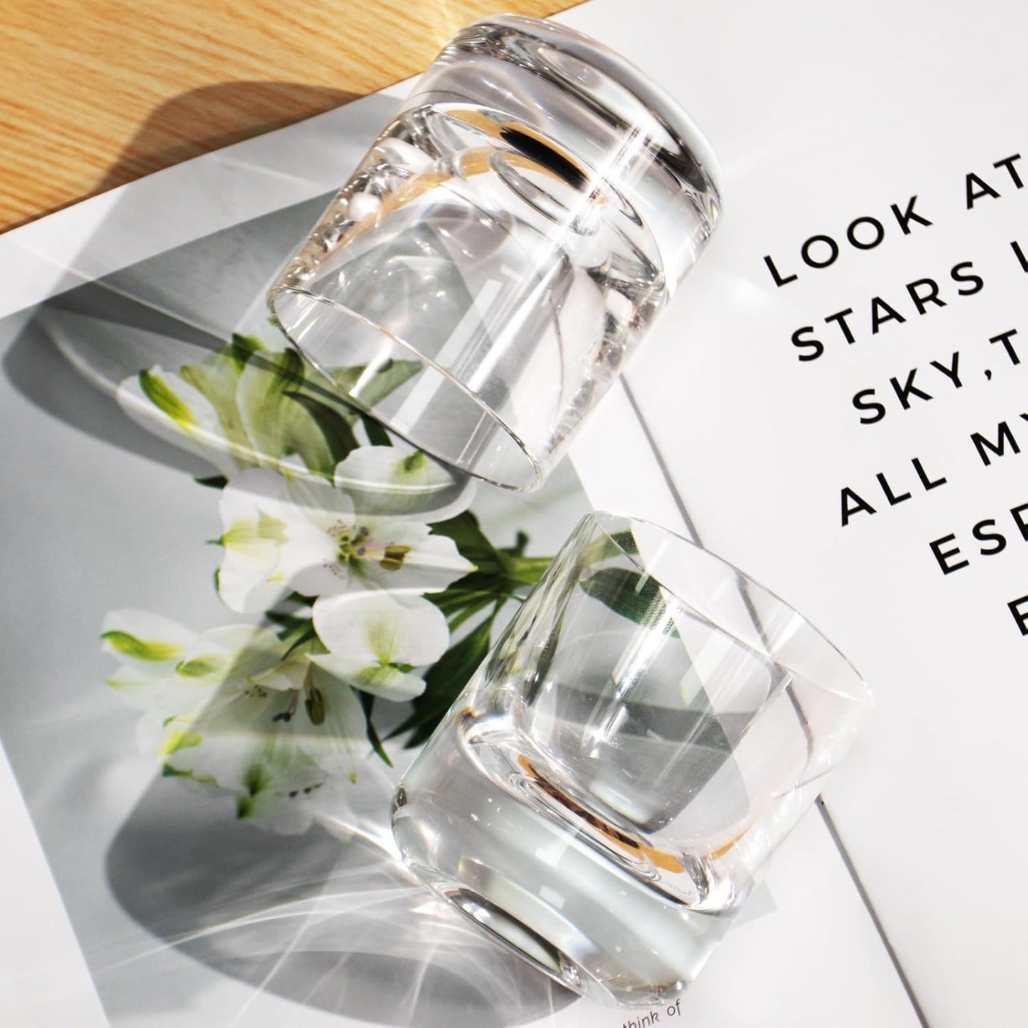 KAMMAK Crystal Whiskey Glasses Set of 2, 6.76oz Old Fashioned Glasses Stemless, Hand Blown White Cocktail Glasses, Engagement Gifts for Couples, Women, Men