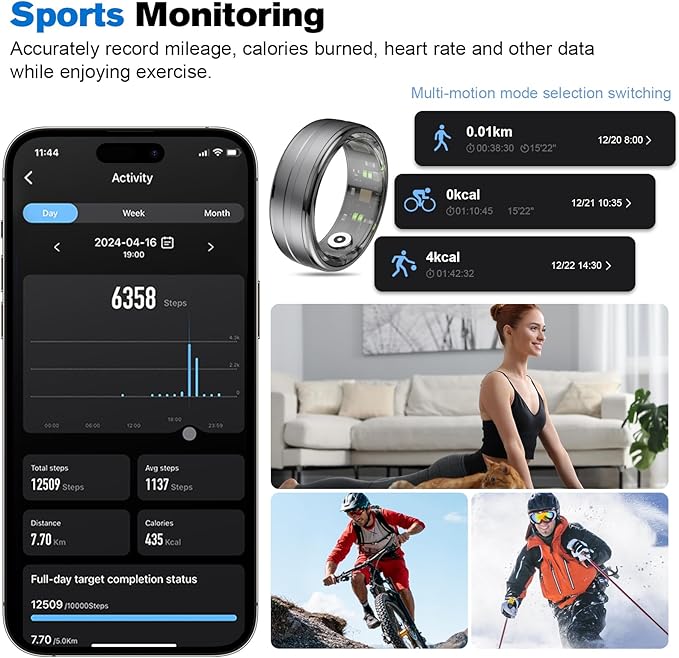 Smart Ring Health Tracker for Men/Women,Fitness Ring Sleep Tracker,Fast Charging for Long-Lasting Use,for Pedometer Exercise,Monitor Sleep, Heart Rate, Stress,Waterproof (Deep Gray, 11)