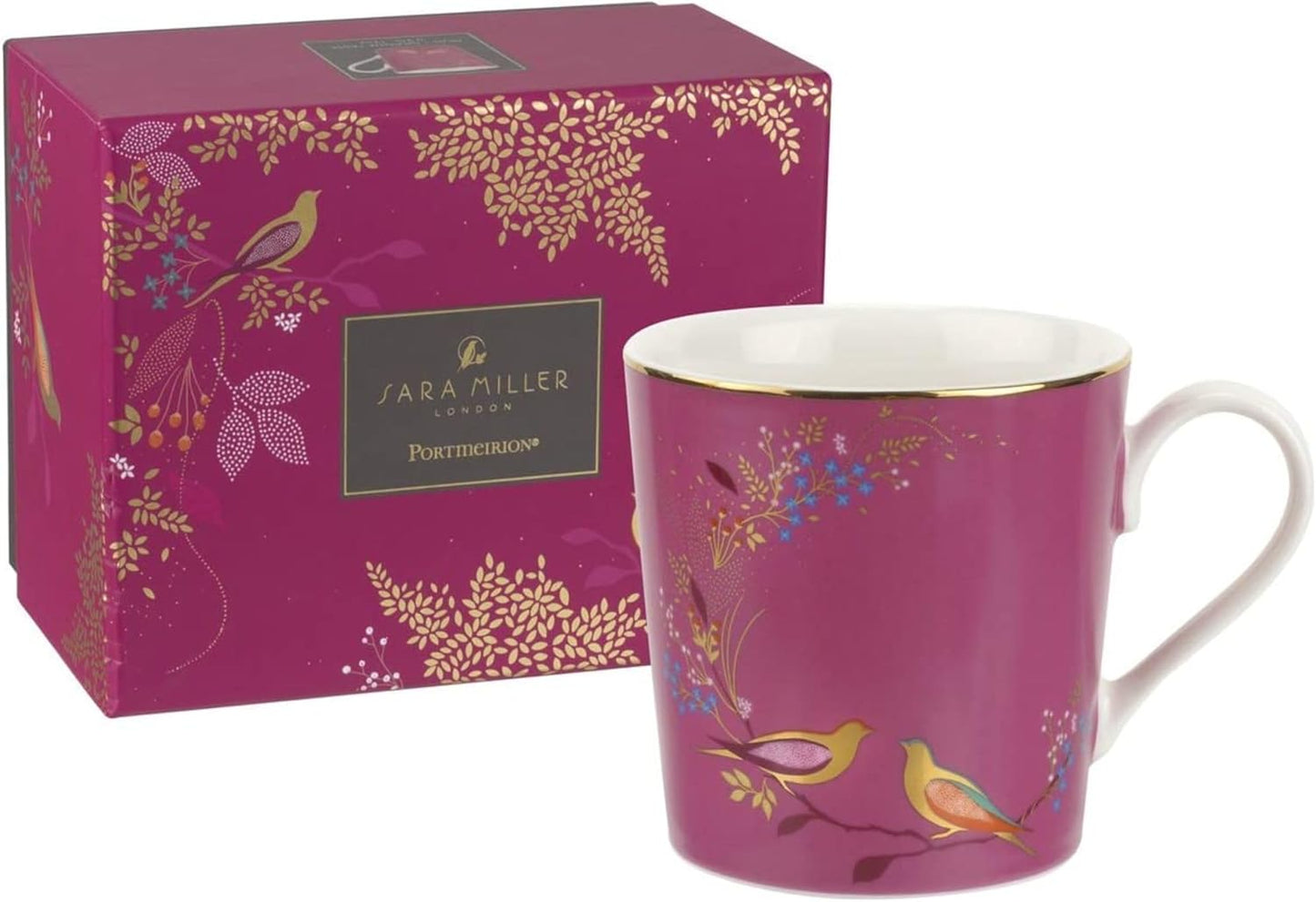 Portmeirion Sara Miller Chelsea 12oz Tea Cup, Pink - Fine China Coffee Mug with Hummingbirds Motif - Elegant Tea Party Cup for Afternoon Tea Moments - Great Gift for Her/Mother
