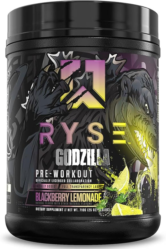 Ryse Godzilla X Noel Deyzel Pre Workout Powder - BlackBerry Lemonade - 400mg Caffeine, High Stim Pre-Workout for Men & Women with Citrulline & Beta Alanine - Energy, Pump & Focus - 20/40 Servings