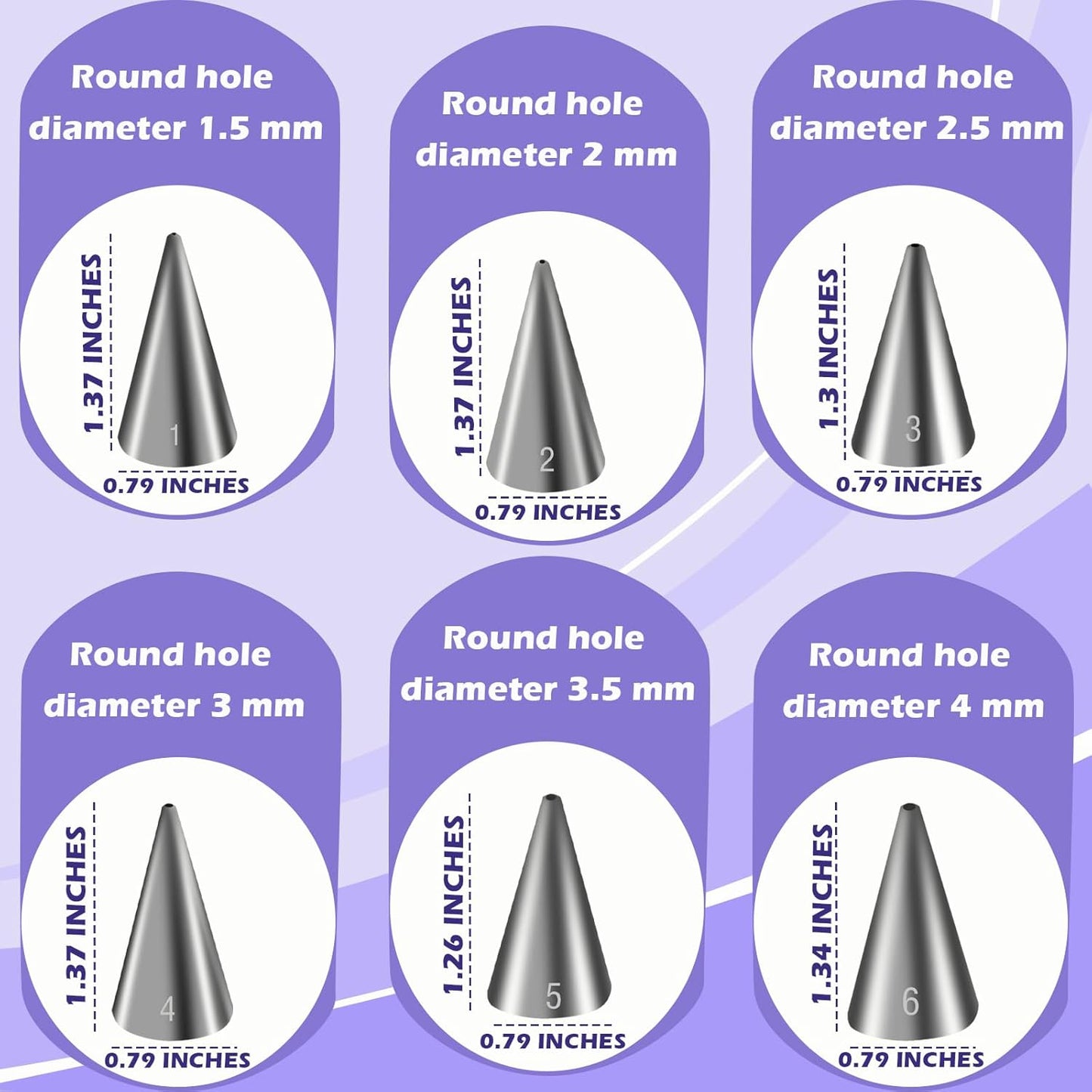 Hendiy 6 Pcs Round Piping Tips Set, Stainless Steel Icing Tips Cupcake Frosting Nozzles Small Decorating Piping Tip, Cake Writing Icing Decorating Tool for Cookies Cupcake