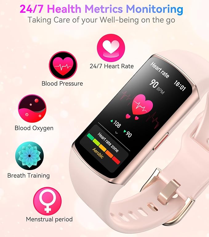 Smart Watch Fitness Tracker with 24/7 Heart Rate, Blood Oxygen Blood Pressure Monitor Sleep Tracker 120 Sports Modes Activity Tracker Step Calorie Counter IP68 Waterproof for Andriod iPhone Women Men