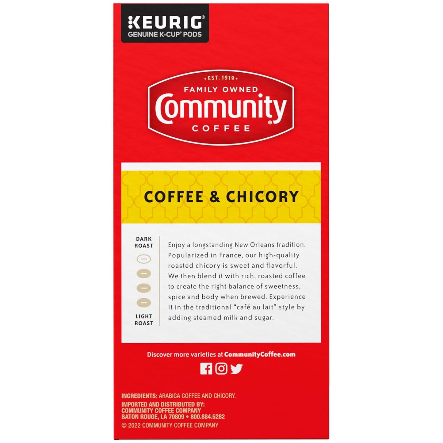 Community Coffee Coffee and Chicory Medium-Dark Roast Single Serve Keurig K-Cup Pods 32 ct Box