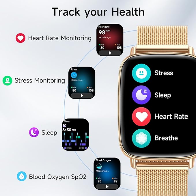 Smart Watches for Women, 1.85" HD Smartwatch (Answer/Make Calls), 100+ Sport Fitness Watch with Heart Rate/Sleep/SpO2 Monitor, IP68 Waterproof Reloj Inteligente Compatible iPhone/Samsung/Android