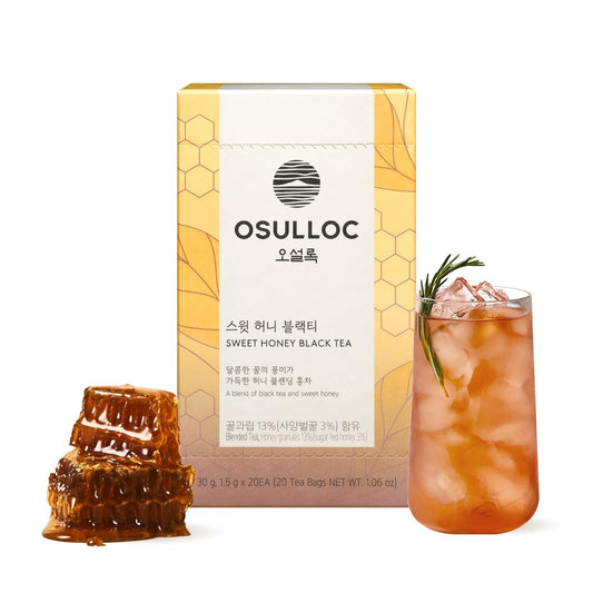 OSULLOC Sweet Honey Black Tea (20 count, 1.06 oz) Black tea filled with Sweet Flavor of Honey, Premium Blended Tea bags from Jeju Island